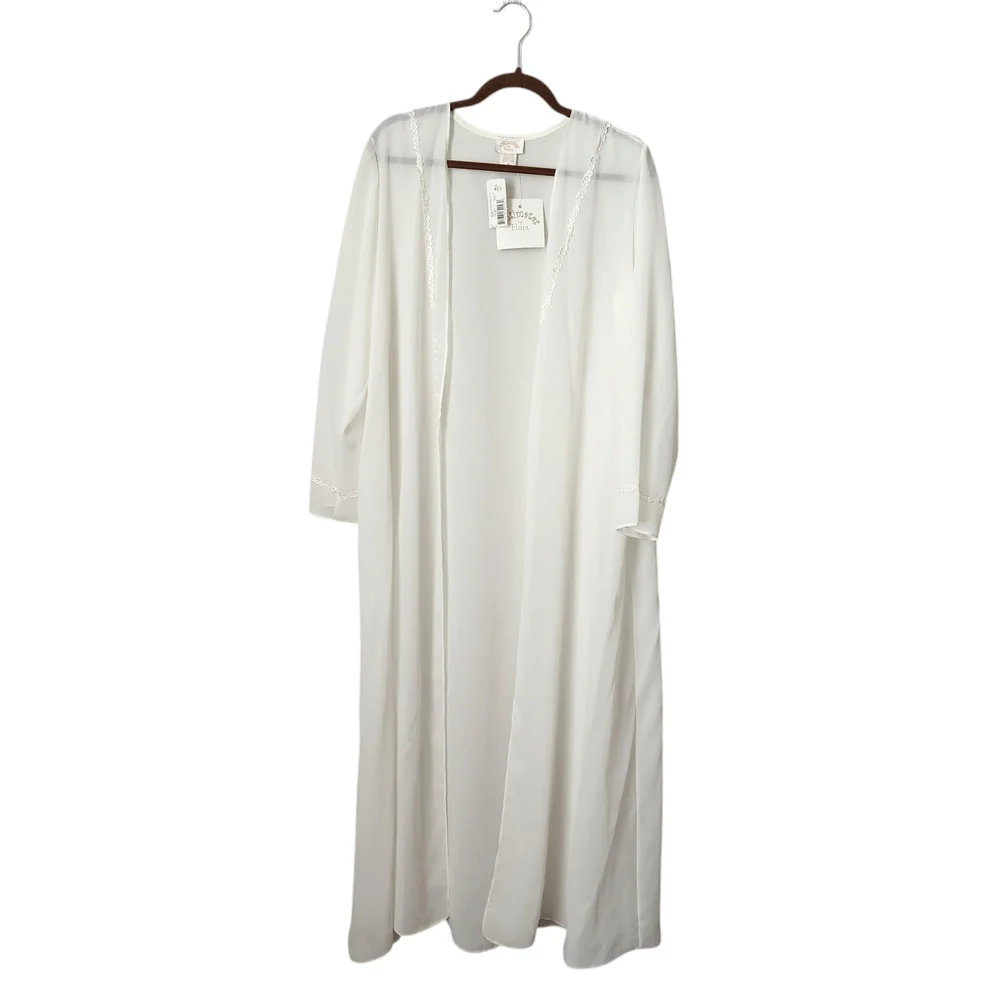INTIMATES BY FLORA Sheer‎ Lace Maxi Robe Ivory Bridal Boudoir NEW M